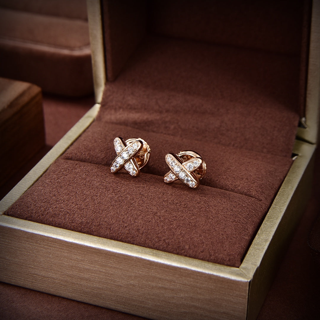 [⭐Clover Jewelry]JEUX DE GOLD DIAMOND EARRINGS