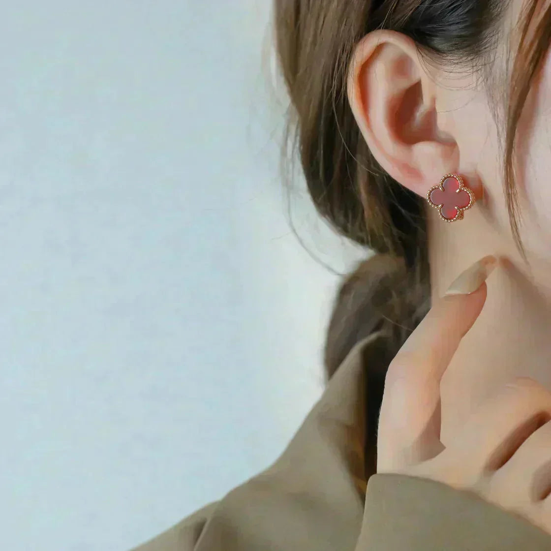 [⭐Clover Jewelry]CLOVER MEDIUM 1 MOTIFS CARNELIAN  EARRINGS