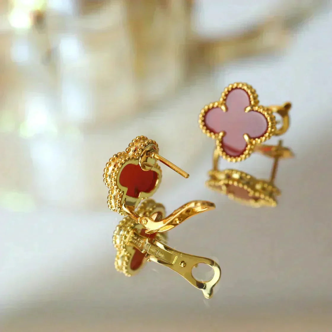 [⭐Clover Jewelry]CLOVER MEDIUM 1 MOTIFS CARNELIAN  EARRINGS