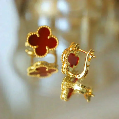 [⭐Clover Jewelry]CLOVER MEDIUM 1 MOTIFS CARNELIAN  EARRINGS