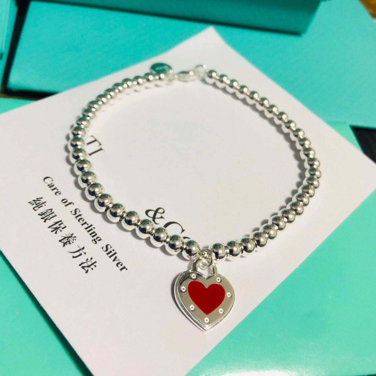 [Clover Jewelry]LOVE TIFFANY RED HEART TAG BEAD BRACELET