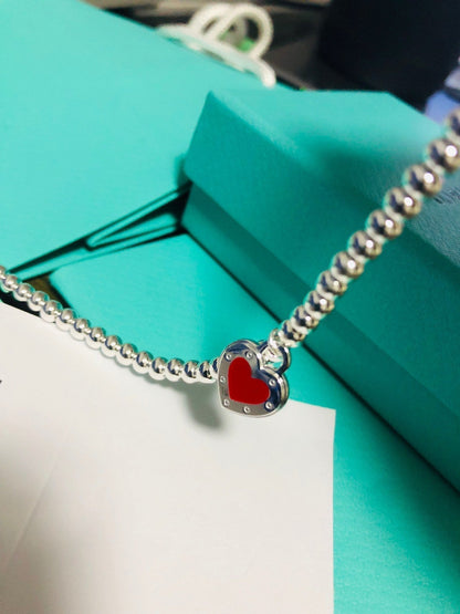 [Clover Jewelry]LOVE TIFFANY RED HEART TAG BEAD BRACELET