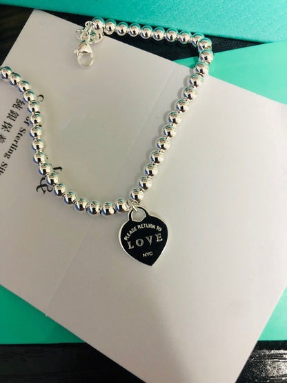 [Clover Jewelry]LOVE TIFFANY RED HEART TAG BEAD BRACELET