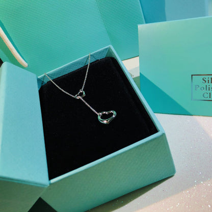 [Clover Jewelry]OPEN HEART LARIAT NECKLACE SILVER