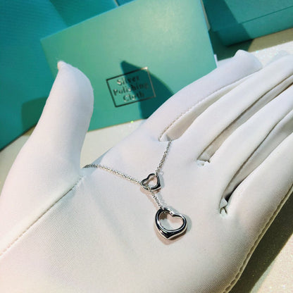 [Clover Jewelry]OPEN HEART LARIAT NECKLACE SILVER