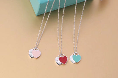 [Clover Jewelry]DOUBLE HEART TAG PENDANT SILVER MINI NECKLACE