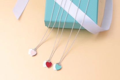 [Clover Jewelry]DOUBLE HEART TAG PENDANT SILVER MINI NECKLACE