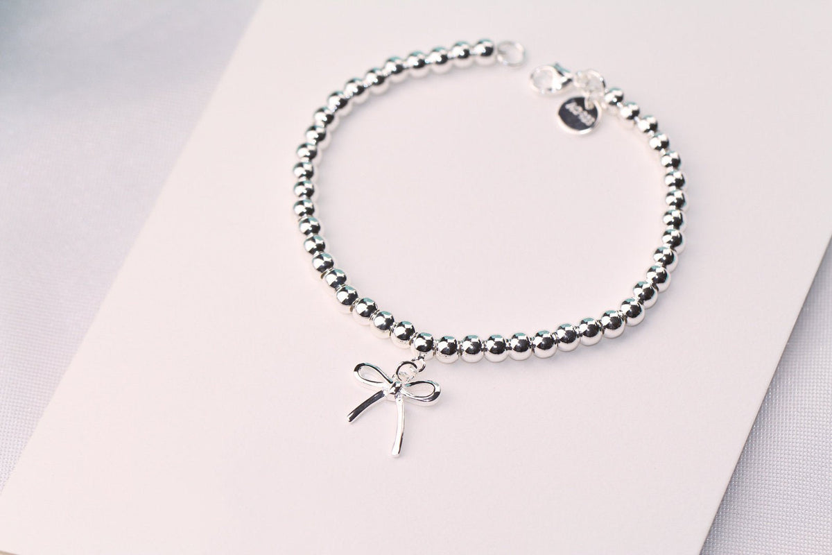 [Clover Jewelry]STERLING SILVER BOW BEAD BRACELET