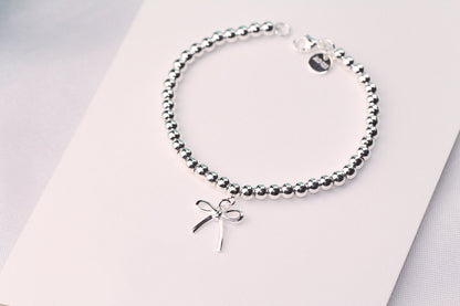 [Clover Jewelry]STERLING SILVER BOW BEAD BRACELET