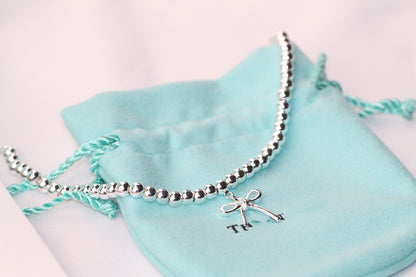 [Clover Jewelry]STERLING SILVER BOW BEAD BRACELET