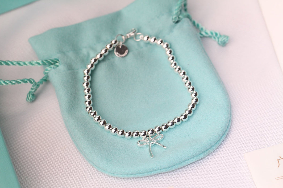 [Clover Jewelry]STERLING SILVER BOW BEAD BRACELET