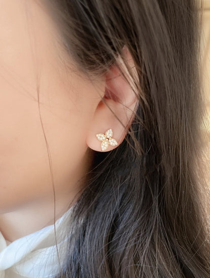 [⭐Clover Jewelry]STAR BLOSSOM STUD EARRINGS PINK GOLD DIAMONDS