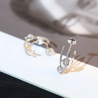 [⭐Clover Jewelry]CREOLES MY TWIN 2 RANGS SILVER DIAMOND EARRINGS