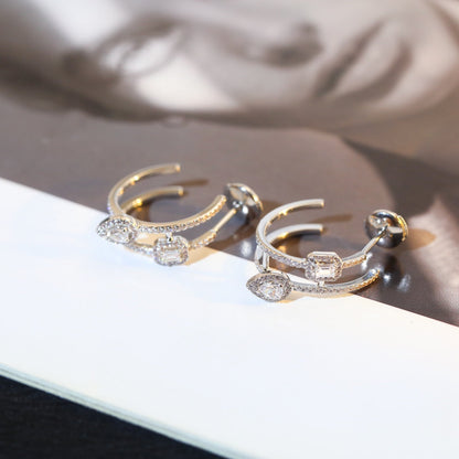 [⭐Clover Jewelry]CREOLES MY TWIN 2 RANGS SILVER DIAMOND EARRINGS