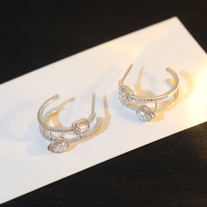 [⭐Clover Jewelry]CREOLES MY TWIN 2 RANGS SILVER DIAMOND EARRINGS
