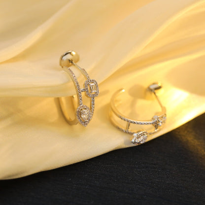 [⭐Clover Jewelry]CREOLES MY TWIN 2 RANGS SILVER DIAMOND EARRINGS