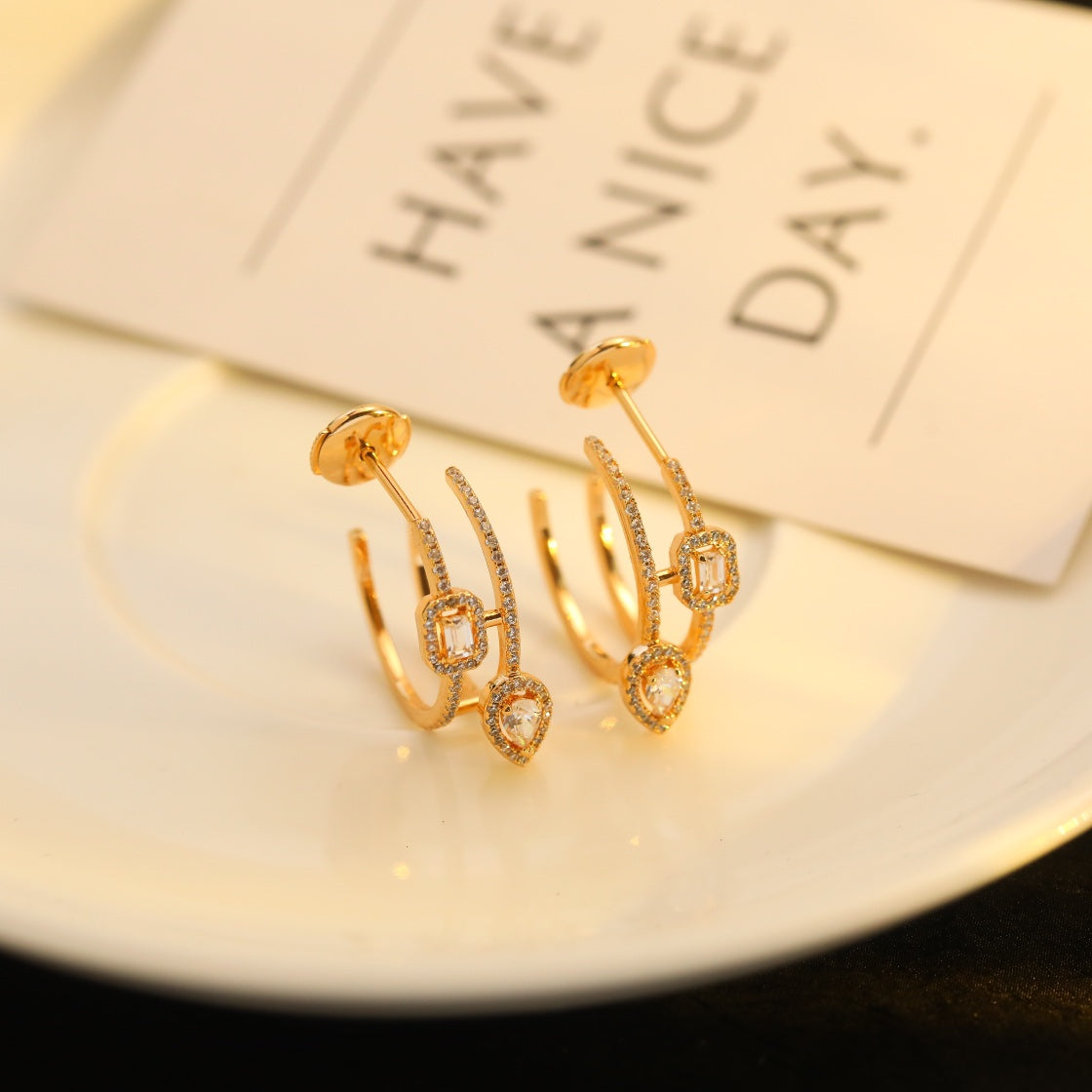 [⭐Clover Jewelry]CREOLES MY TWIN 2 RANGS SILVER DIAMOND EARRINGS