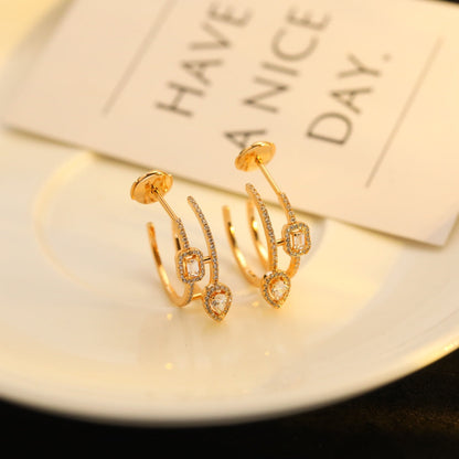 [⭐Clover Jewelry]CREOLES MY TWIN 2 RANGS SILVER DIAMOND EARRINGS