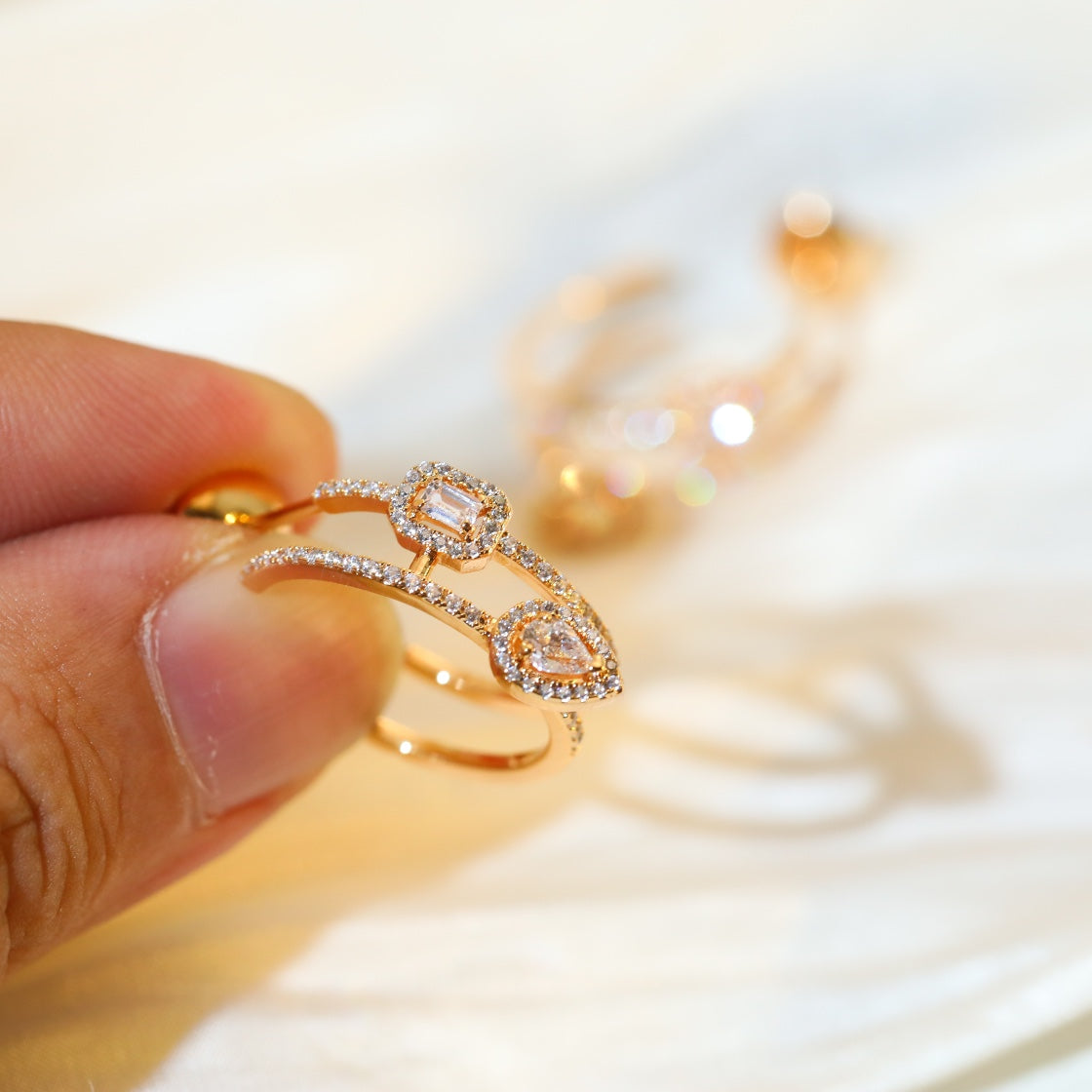 [⭐Clover Jewelry]CREOLES MY TWIN 2 RANGS SILVER DIAMOND EARRINGS