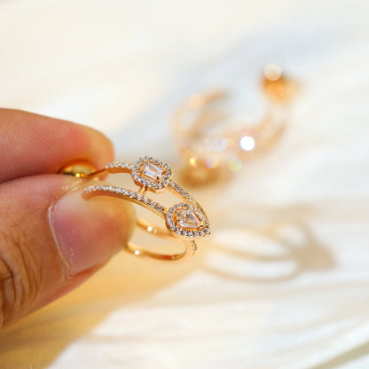 [⭐Clover Jewelry]CREOLES MY TWIN 2 RANGS SILVER DIAMOND EARRINGS