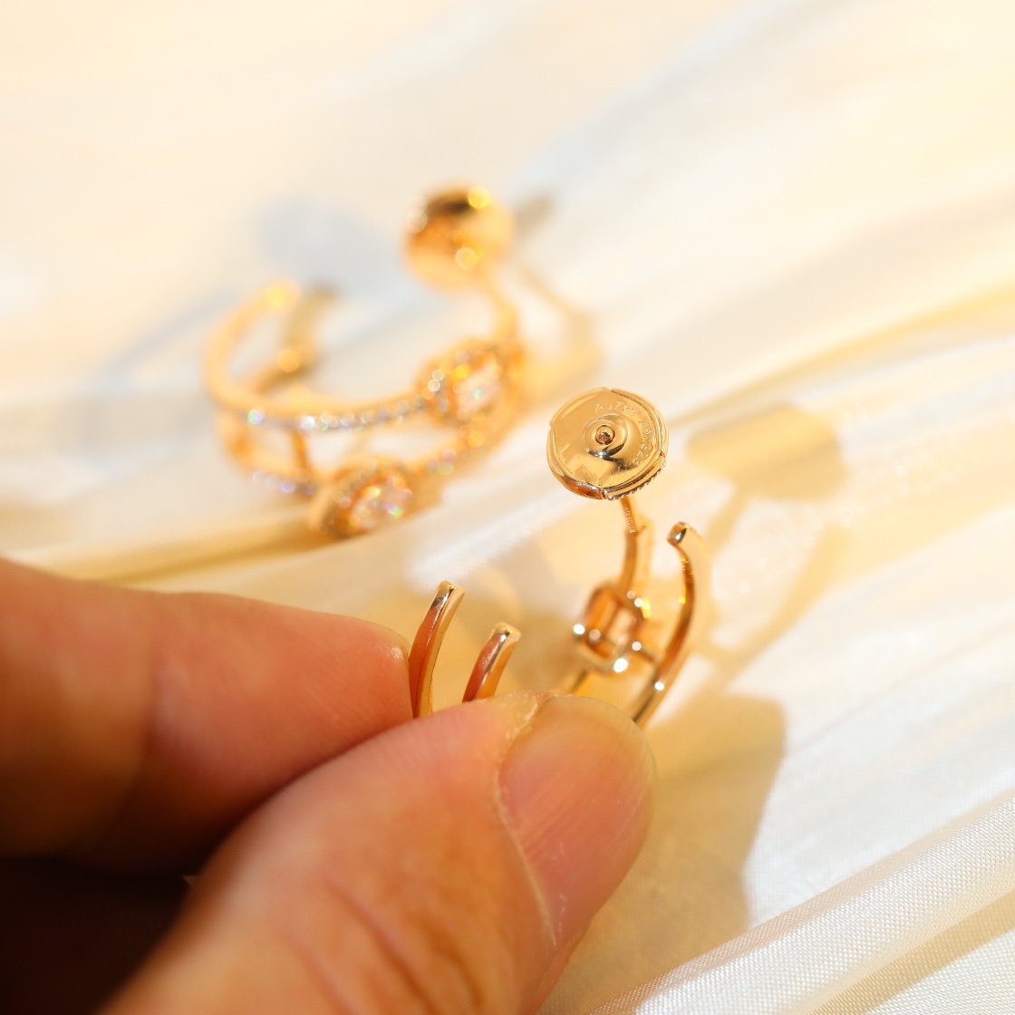 [⭐Clover Jewelry]CREOLES MY TWIN 2 RANGS SILVER DIAMOND EARRINGS