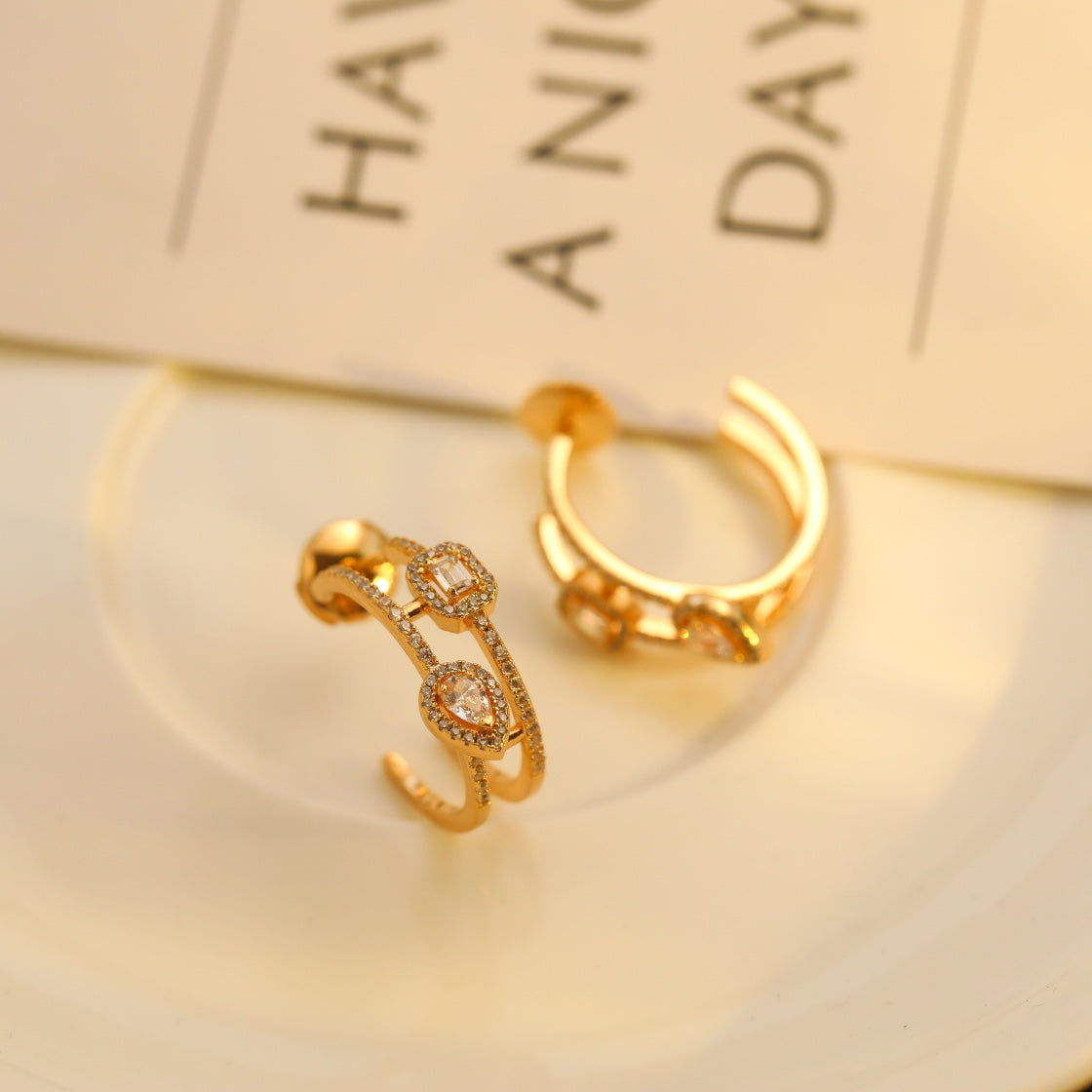 [⭐Clover Jewelry]CREOLES MY TWIN 2 RANGS SILVER DIAMOND EARRINGS