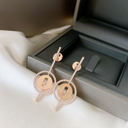 [⭐Clover Jewelry]Demo MOVE ARROW PINK GOLD DIAMOND EARRINGS