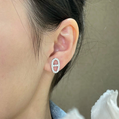 [⭐Clover Jewelry]HM FULL DIAMOND PIG NOSE STUD EARRINGS