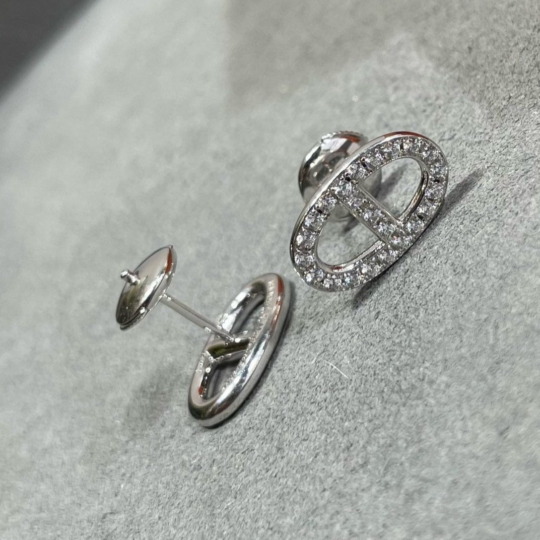 [⭐Clover Jewelry]HM FULL DIAMOND PIG NOSE STUD EARRINGS