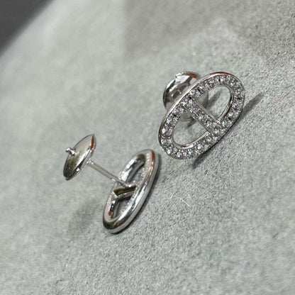 [⭐Clover Jewelry]HM FULL DIAMOND PIG NOSE STUD EARRINGS