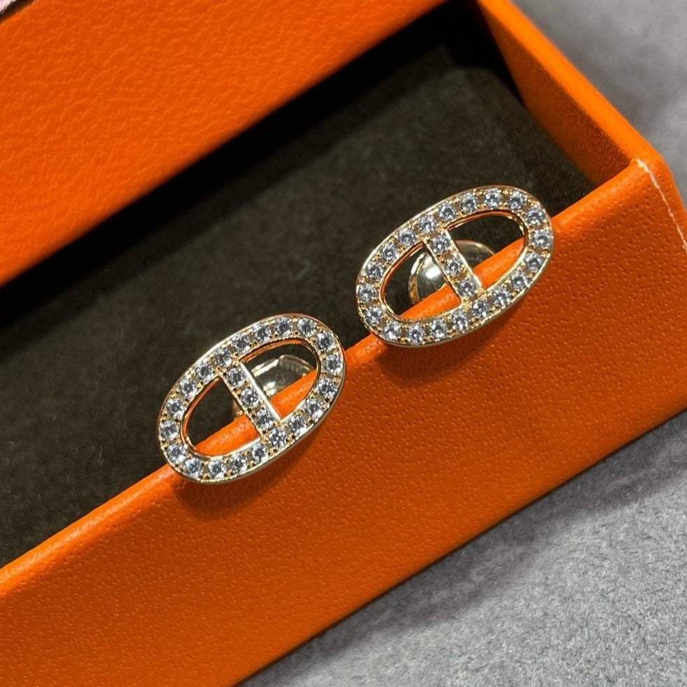 [⭐Clover Jewelry]HM FULL DIAMOND PIG NOSE STUD EARRINGS