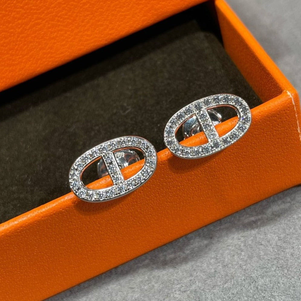 [⭐Clover Jewelry]HM FULL DIAMOND PIG NOSE STUD EARRINGS