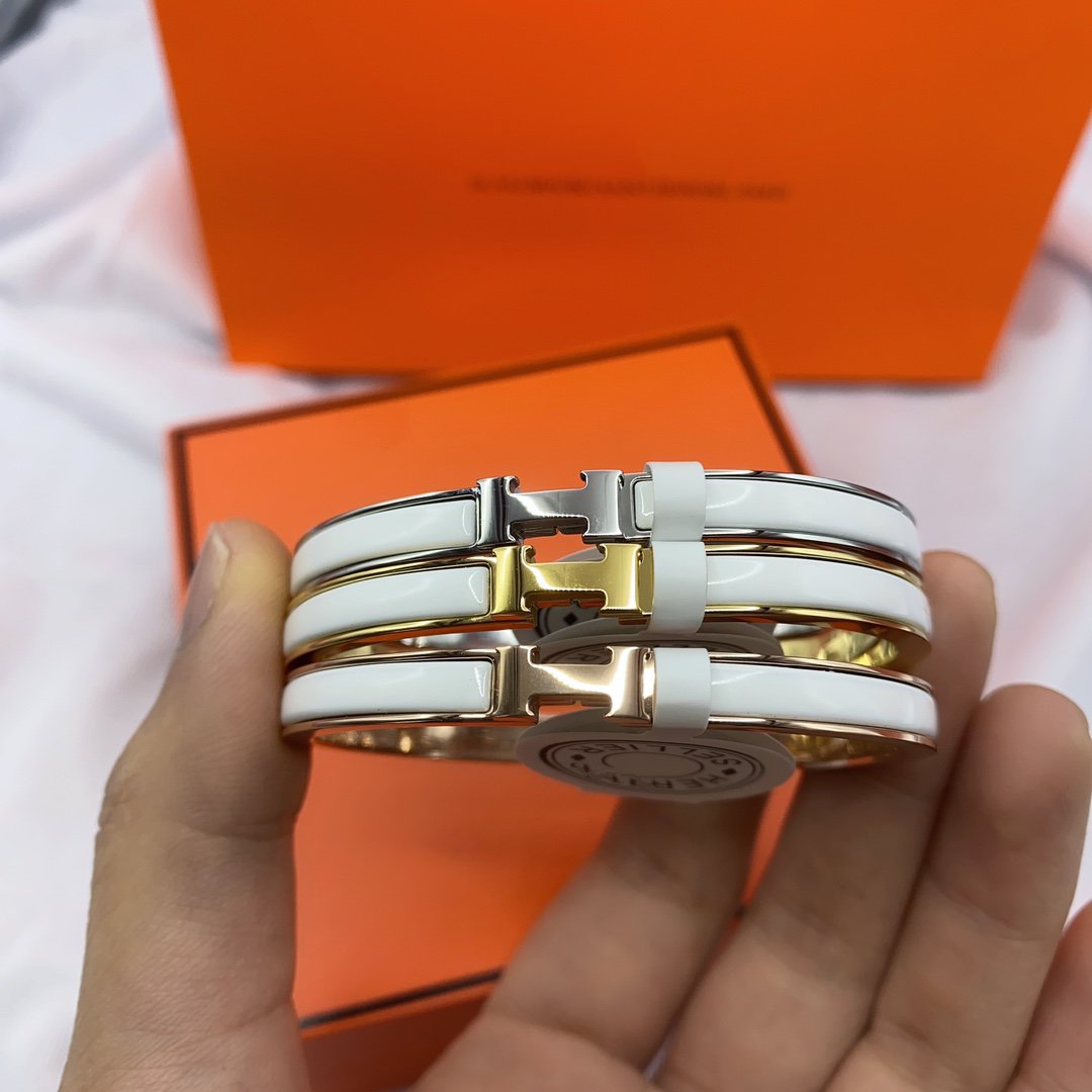 [⭐Clover Jewelry]CLASSIC HM CLIC WHITE 8MM ENAMEL BRACELET