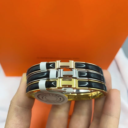 [⭐Clover Jewelry]CLASSIC HM CLIC BLACK 8MM ENAMEL BRACELET