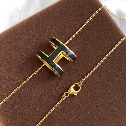 [⭐Clover Jewelry]HM CLIC BLACK ENAMEL GOLD NECKLACE