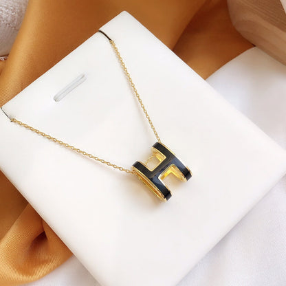 [⭐Clover Jewelry]HM CLIC BLACK ENAMEL GOLD NECKLACE