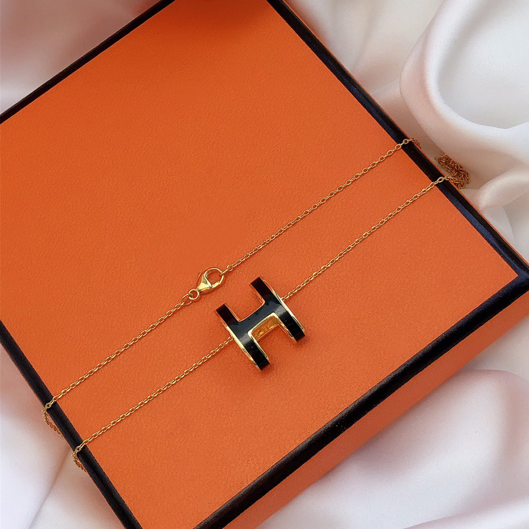[⭐Clover Jewelry]HM CLIC BLACK ENAMEL GOLD NECKLACE