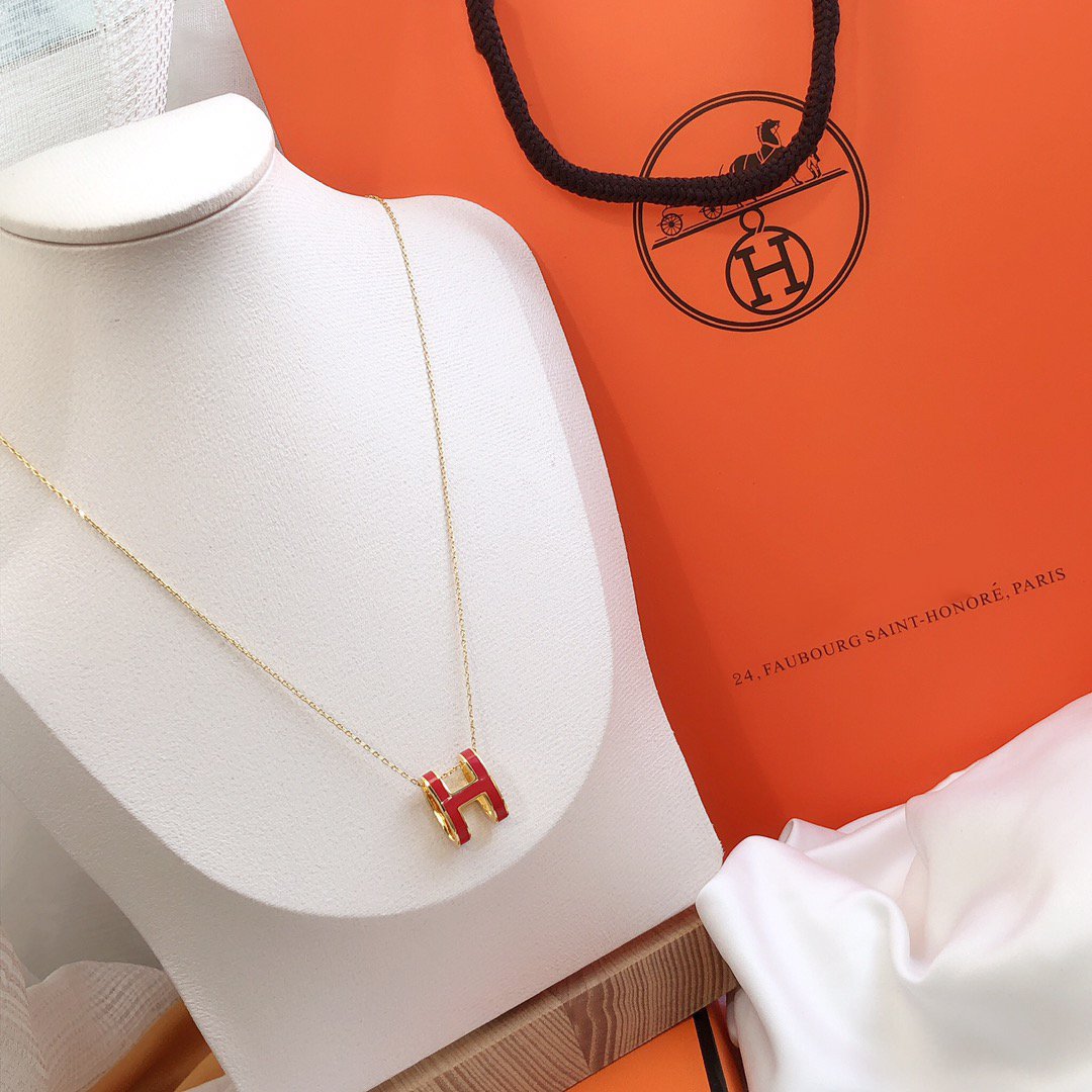 [⭐Clover Jewelry]HM CLIC RED ENAMEL GOLD NECKLACE