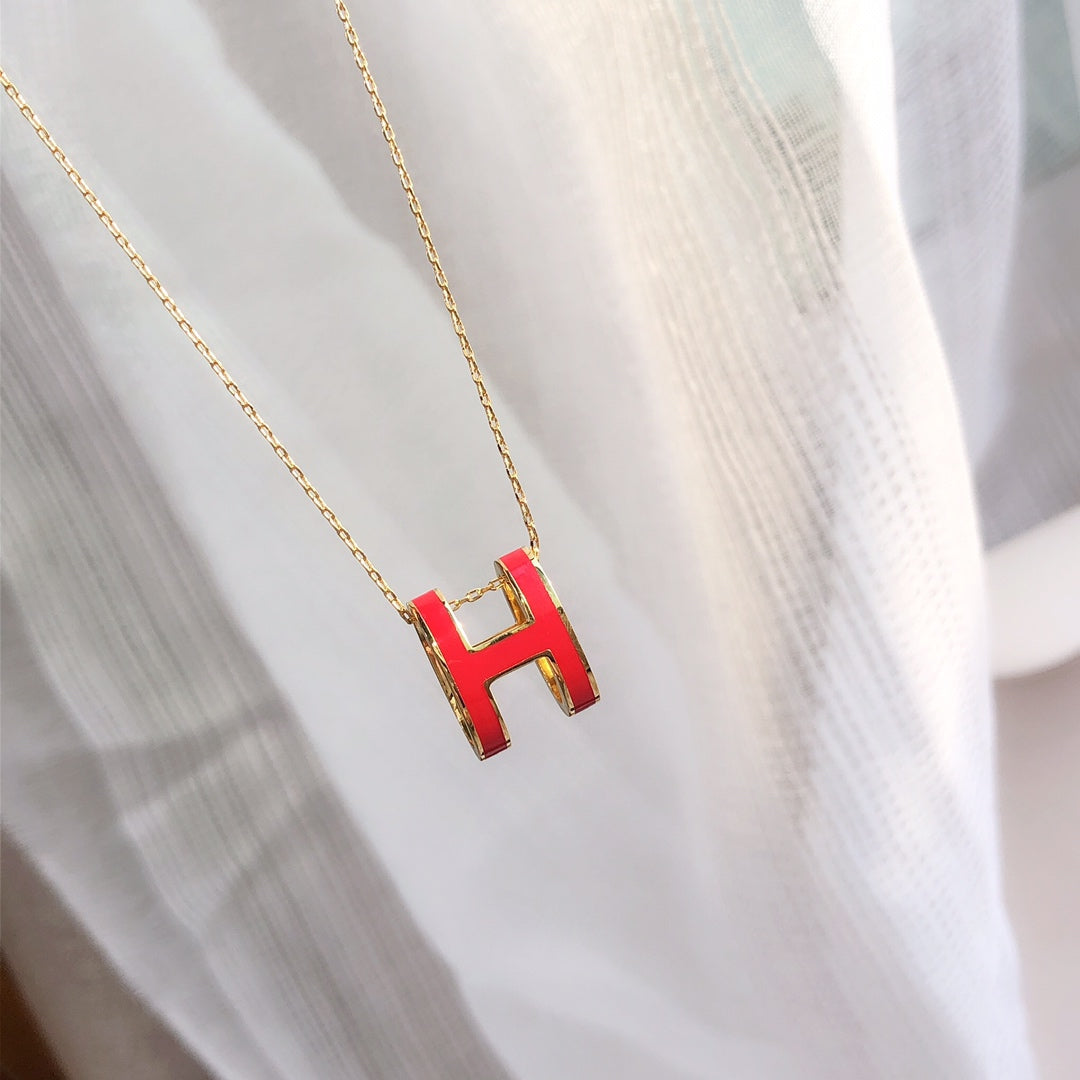 [⭐Clover Jewelry]HM CLIC RED ENAMEL GOLD NECKLACE
