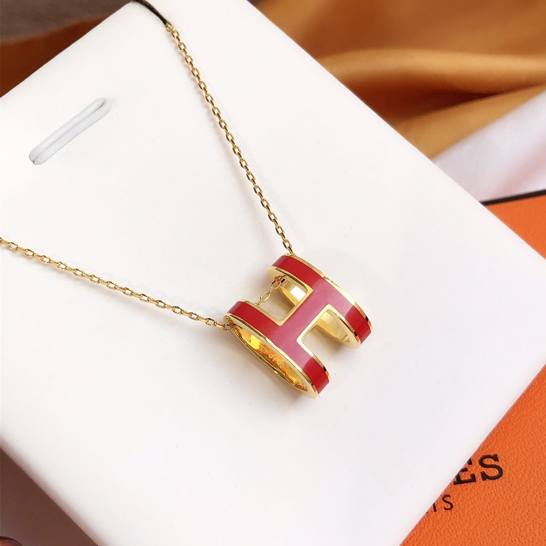 [⭐Clover Jewelry]HM CLIC RED ENAMEL GOLD NECKLACE