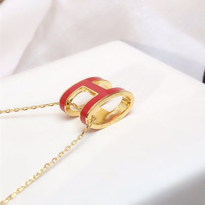 [⭐Clover Jewelry]HM CLIC RED ENAMEL GOLD NECKLACE