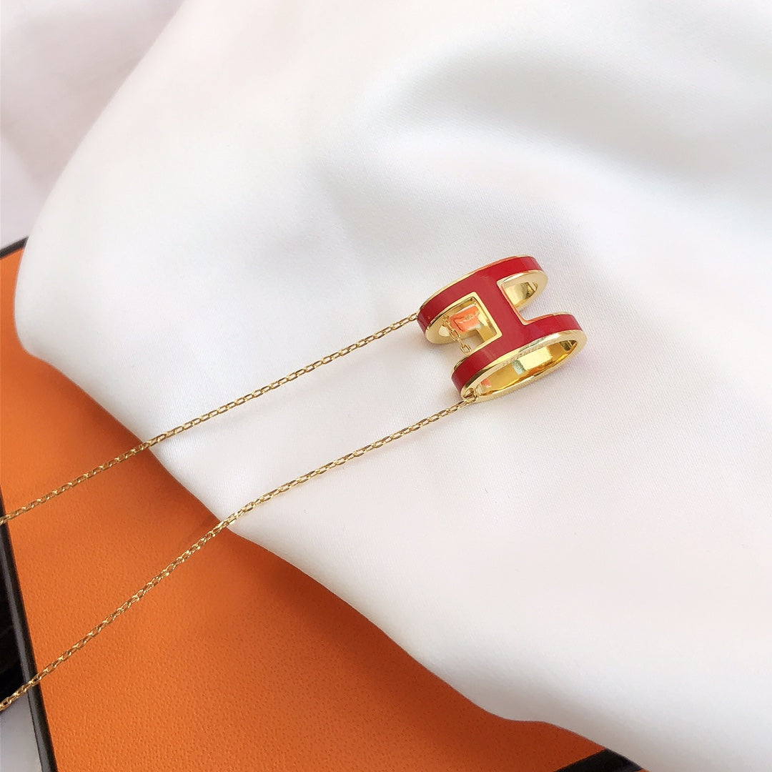 [⭐Clover Jewelry]HM CLIC RED ENAMEL GOLD NECKLACE