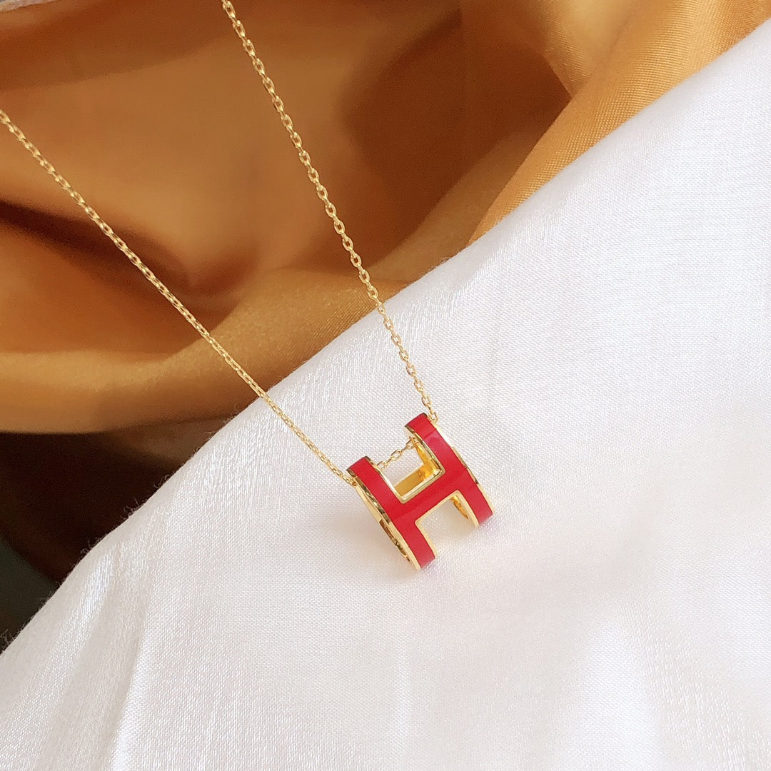 [⭐Clover Jewelry]HM CLIC RED ENAMEL GOLD NECKLACE