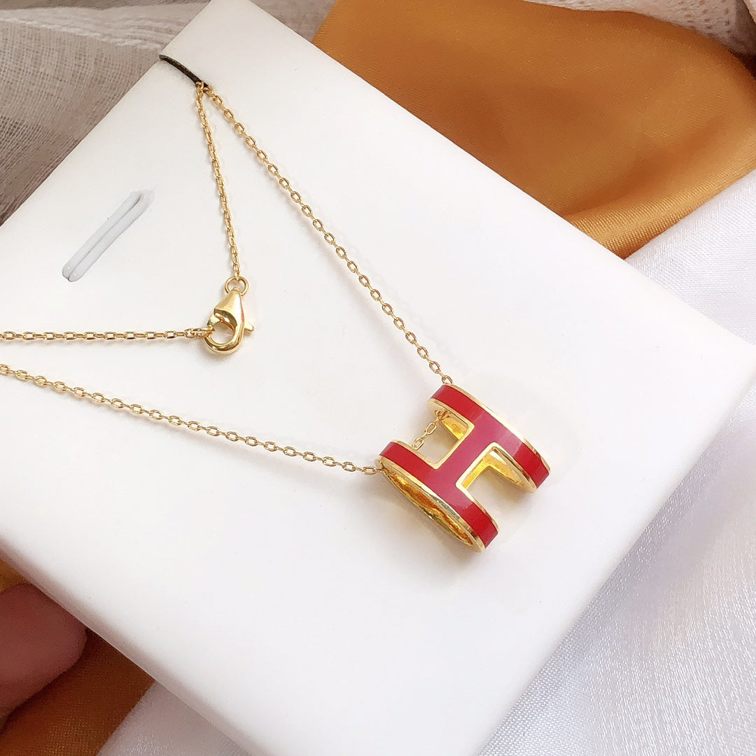 [⭐Clover Jewelry]HM CLIC RED ENAMEL GOLD NECKLACE