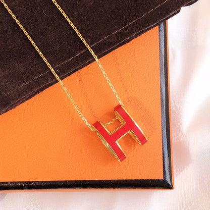 [⭐Clover Jewelry]HM CLIC RED ENAMEL GOLD NECKLACE
