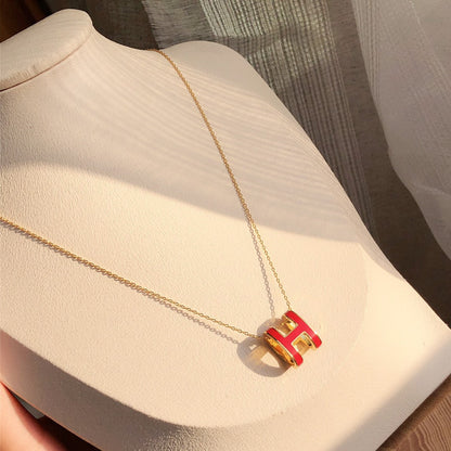 [⭐Clover Jewelry]HM CLIC RED ENAMEL GOLD NECKLACE