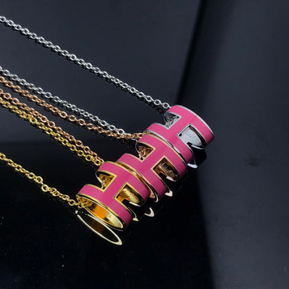 [⭐Clover Jewelry]H NECKLACE PINK