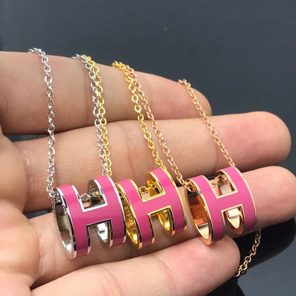 [⭐Clover Jewelry]H NECKLACE PINK