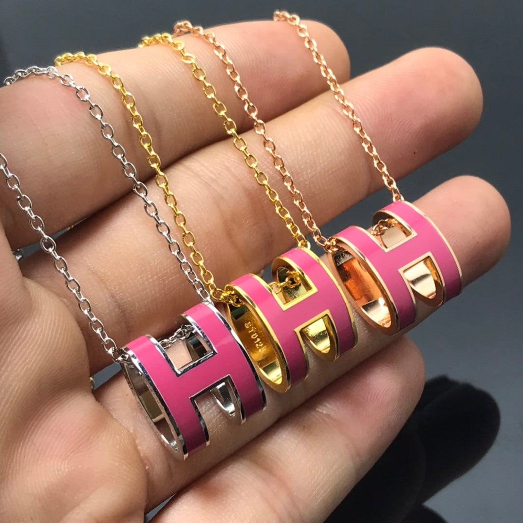 [⭐Clover Jewelry]H NECKLACE PINK