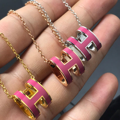 [⭐Clover Jewelry]H NECKLACE PINK